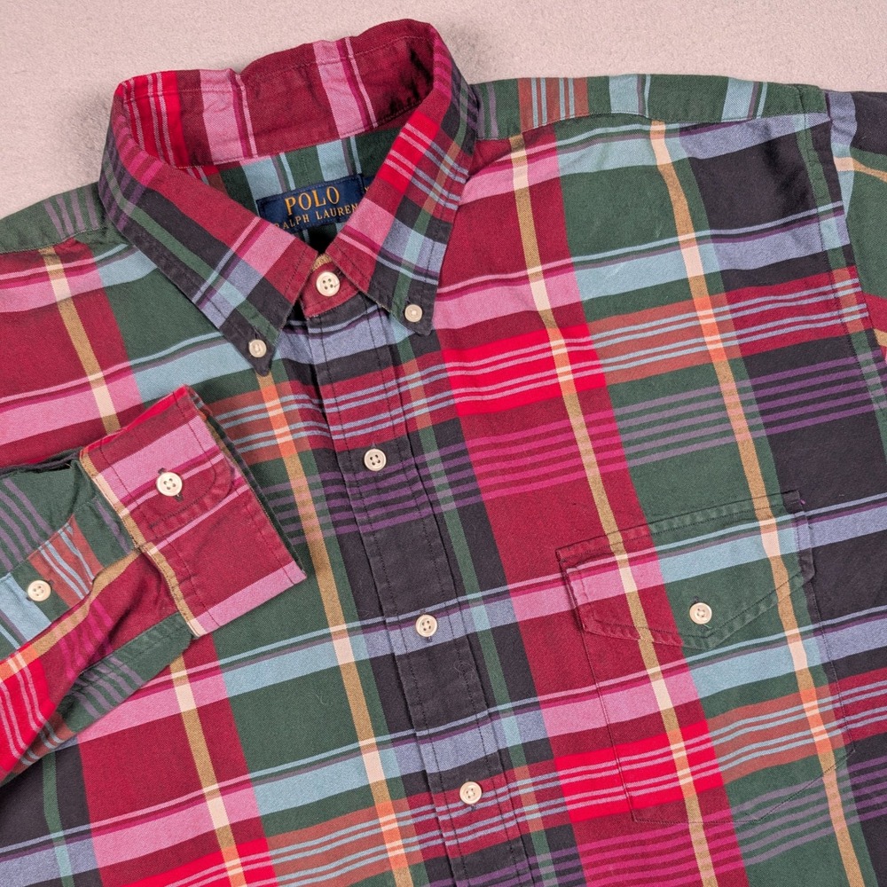 Polo Ralph Lauren Button Down Shirt Mens XLT Multi Color Plaid Long Sleeve Work - Picture 2 of 9